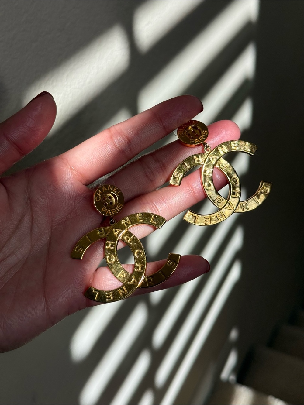 CHANEL Button Gold CC Logo Drop Earrings - Classic Gold Tone - Picture 12 of 15